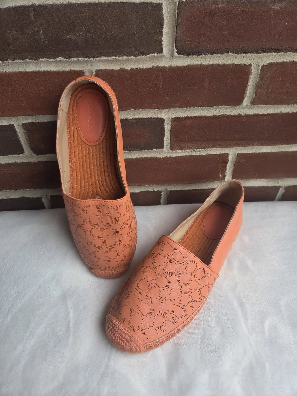 Coach Carley Tangerine Leather Signature Espadrille Flats Women’s US 8